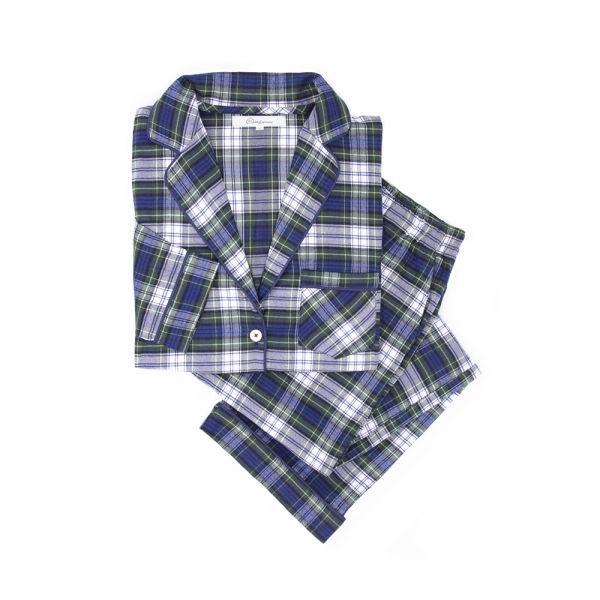 Pyjama doux et chaud pour femme. Ensemble chemise pantalon tartan écossais pour femme. Maison Dormans