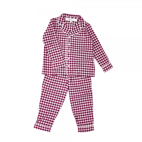 Pyjama doux enfant. Pyjama  chemise classique à carreaux vichy  rouge et blanc pour enfant. Maison Dormans