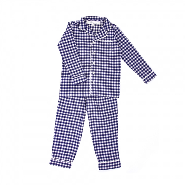Pyjama classique chemise à  carreaux vichy  bleu et blanc pour enfant. Maison Dormans