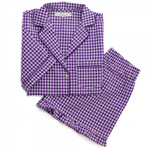 Pyjama vichy violet femme short à volant Maison Dormans